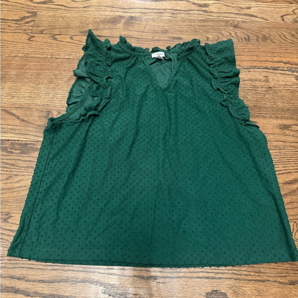 J Crew Green Ruffled Textured Sleeveless Top, XXL